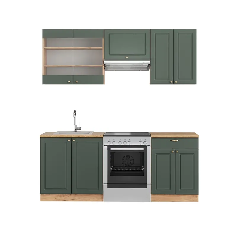 Reducere Kitchenette Fame-Line Casă de țară verde-aurie/stejar Goldkraft 200 cm , AP Stejar Vicco