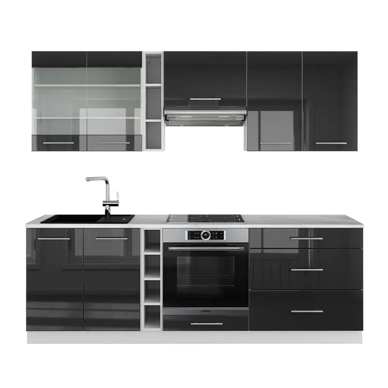 Super ofertă Kitchenette Fame-Line Antracit lucios/alb 235 cm , AP Marmură Vicco