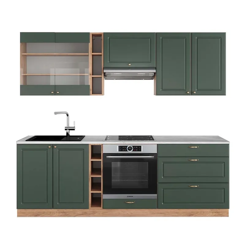 Vezi acum Kitchenette Fame-Line Casă de țară verde-aurie/stejar Goldkraft 235 cm , AP Marmură Vicco