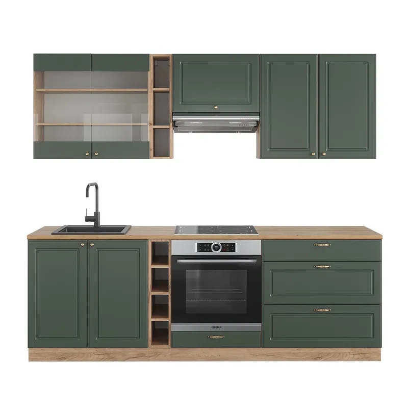 Cumpărături sigure Kitchenette Fame-Line Casă de țară verde-aurie/stejar Goldkraft 235 cm , AP Stejar Vicco
