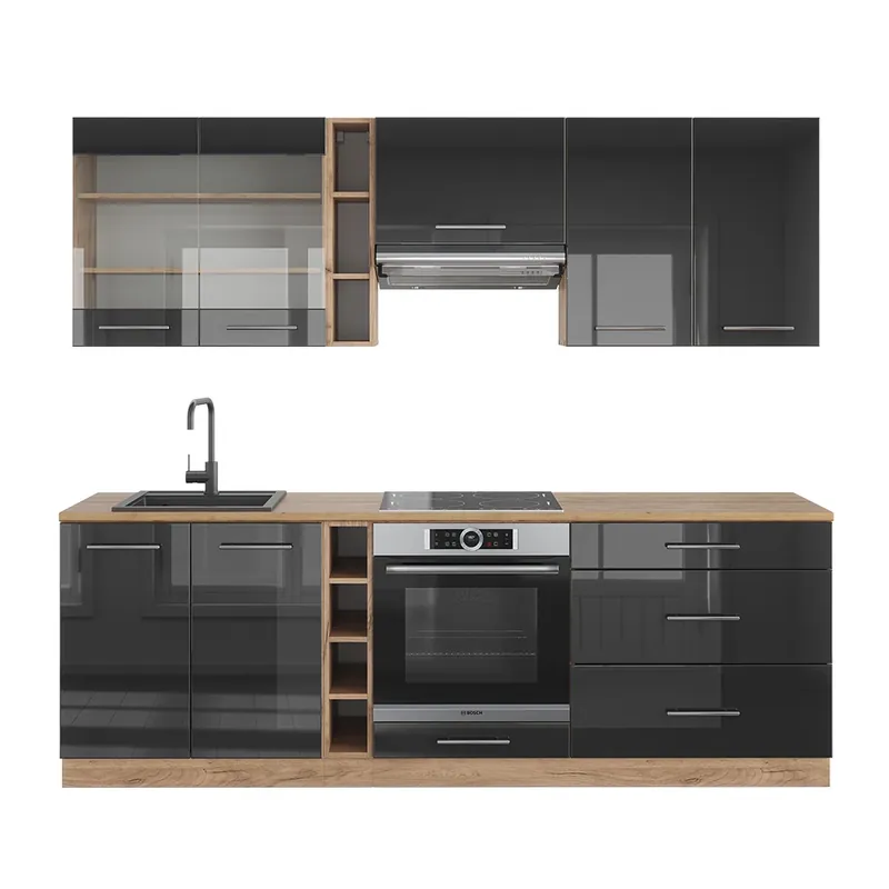 Reduceri Kitchenette Fame-Line Antracit lucios/stejar Goldkraft 235 cm , AP Stejar Vicco
