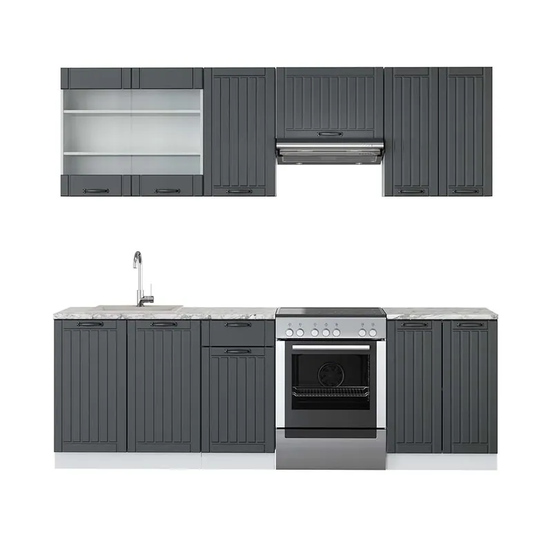 Ultima șansă Kitchenette Fame-Line Casă de țară antracit/alb 240 cm , AP Marmură Vicco