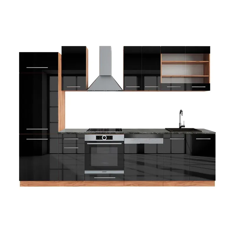 Ofertă limitată Kitchenette Fame-Line Antracit lucios/stejar Goldkraft 300 cm , AP Antracit Vicco