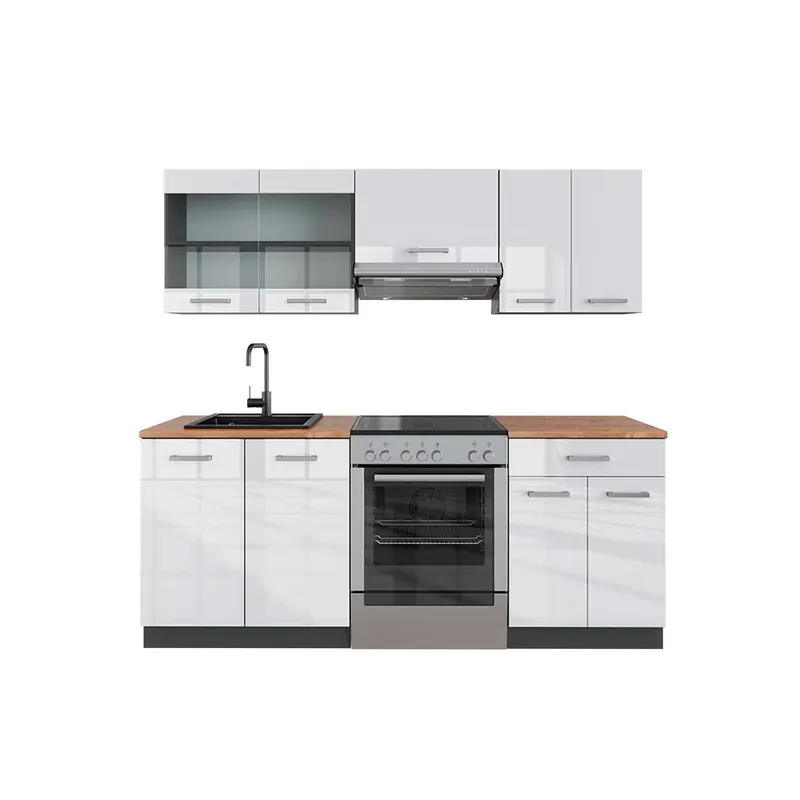 Cel mai vândut Kitchenette R-Line Alb lucios/antracit 200 cm , AP Stejar Vicco