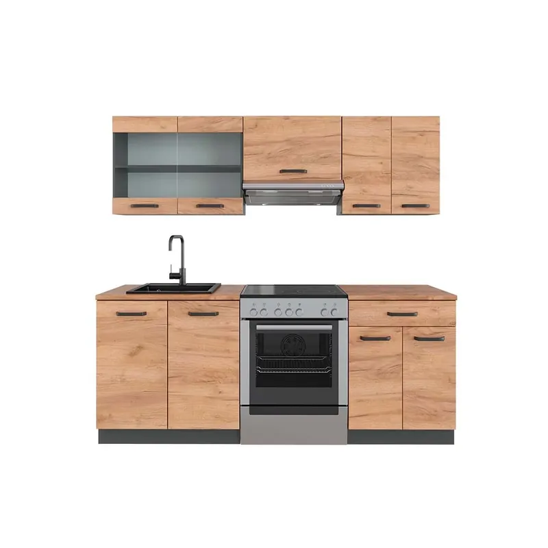 Kitchenette R-Line Stejar Goldkraft/antracit 200 cm , AP Stejar Vicco Retur ușor
