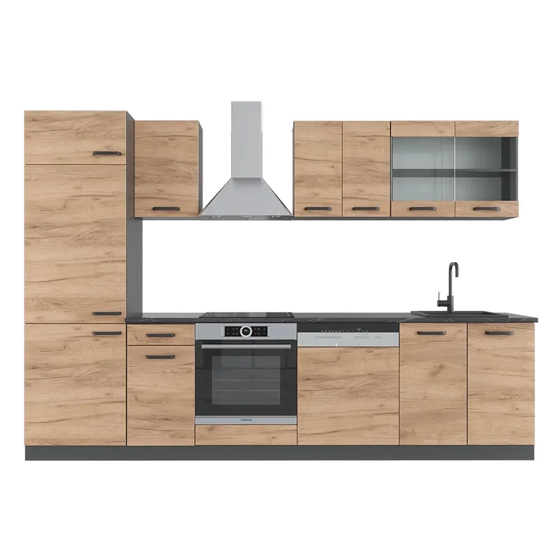 Bestseller Kitchenette R-Line Stejar Goldkraft/antracit 300 cm , AP Antracit Vicco
