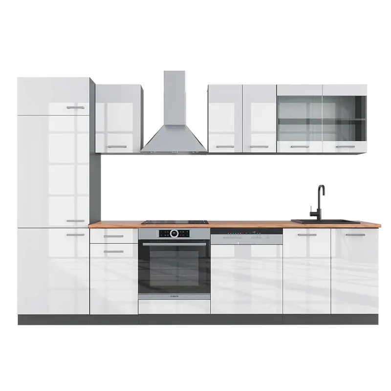 Plată securizată Kitchenette R-Line Alb lucios/antracit 300 cm , AP Stejar Vicco