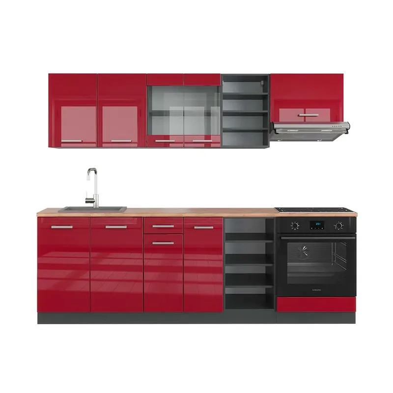 Vezi acum Kitchenette R-Line Roșu lucios/antracit 240 cm , AP Stejar Vicco