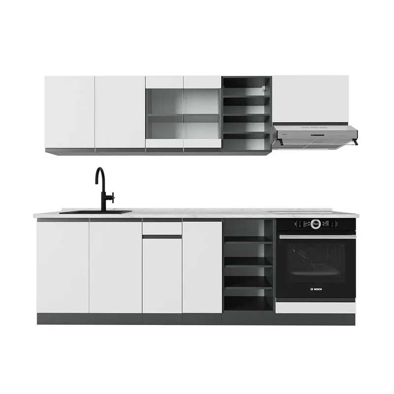 Reducere de preț Kitchenette R-Line Alb/antracit 240 cm , AP Marmură Vicco