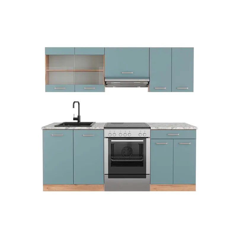 Ultima șansă Kitchenette R-Line Stejar albastru-gri/Goldkraft 200 cm , AP Marmură Vicco