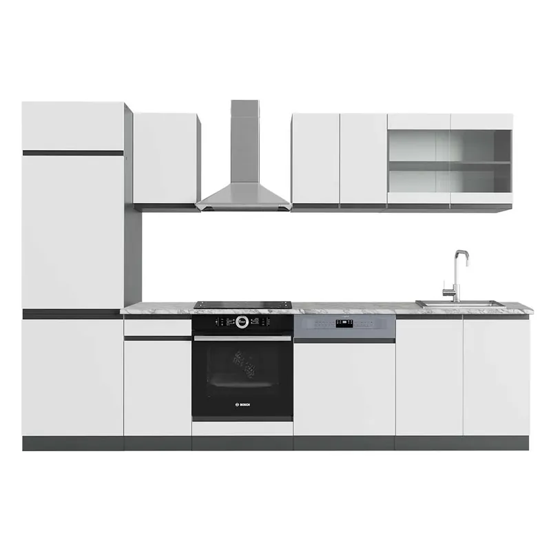 Preț redus Kitchenette R-Line Alb/antracit 300 cm , AP Marmură Vicco
