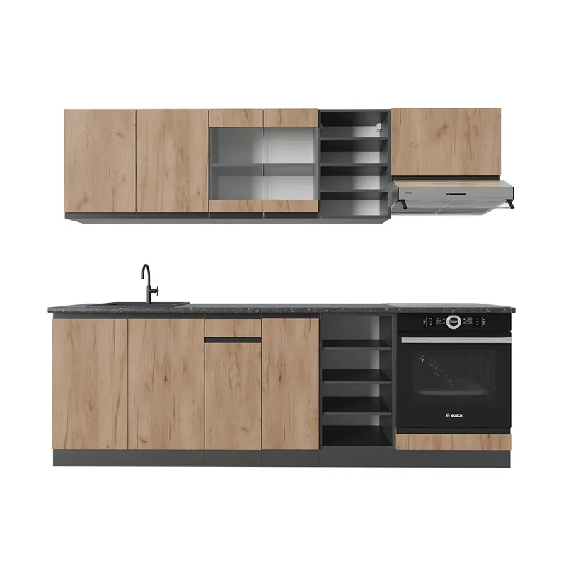Plată securizată Kitchenette R-Line Stejar Goldkraft/antracit 240 cm , AP Antracit Vicco