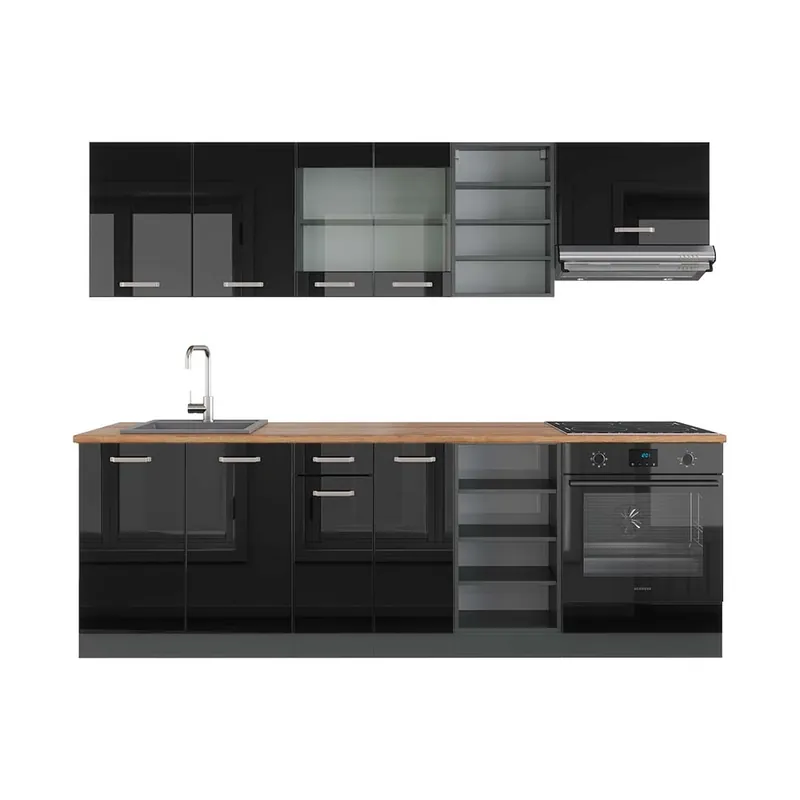 Mai ieftin Kitchenette R-Line Negru lucios/antracit 240 cm , AP Stejar Vicco