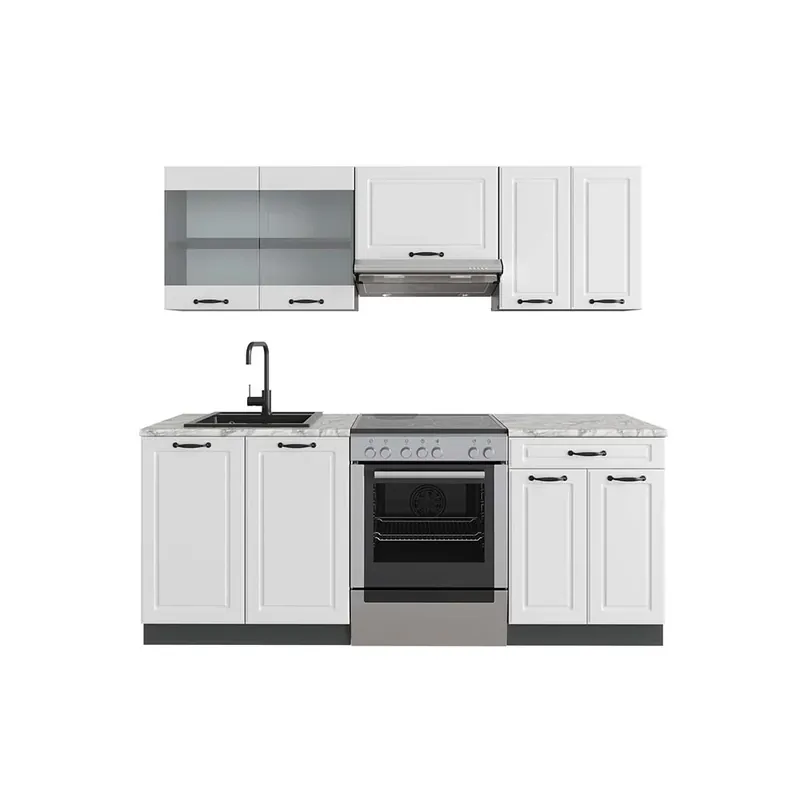 Kitchenette R-Line Casă de țară albă/antracit 200 cm , AP Marmură Vicco Plată sigură