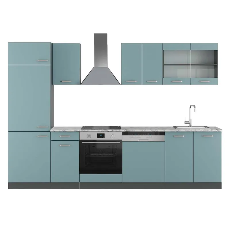 Kitchenette R-Line Albastru-gri/antracit 300 cm , AP Marmură Vicco Plată sigură