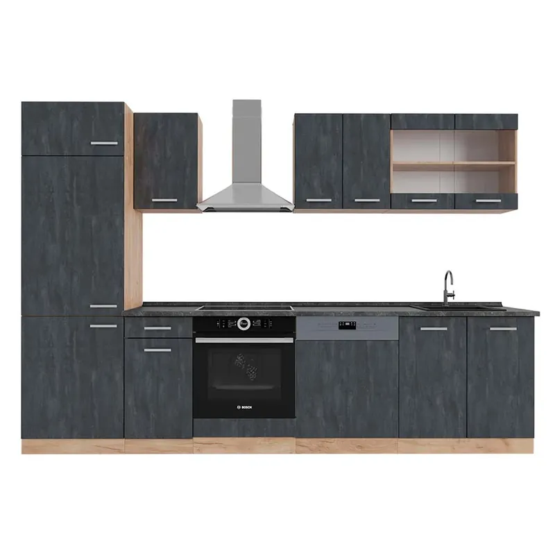 Vezi acum Kitchenette R-Line Beton negru/stejar Goldkraft 300 cm AP Antracit Vicco