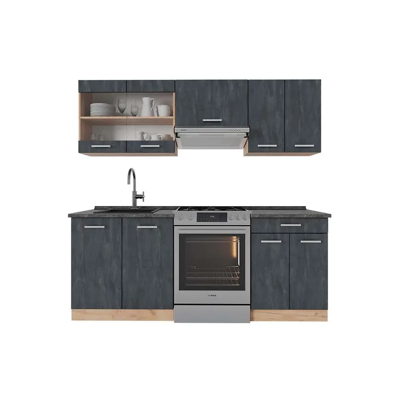 Cel mai vândut Kitchenette R-Line Beton negru/stejar Goldkraft 200 cm AP Antracit Vicco