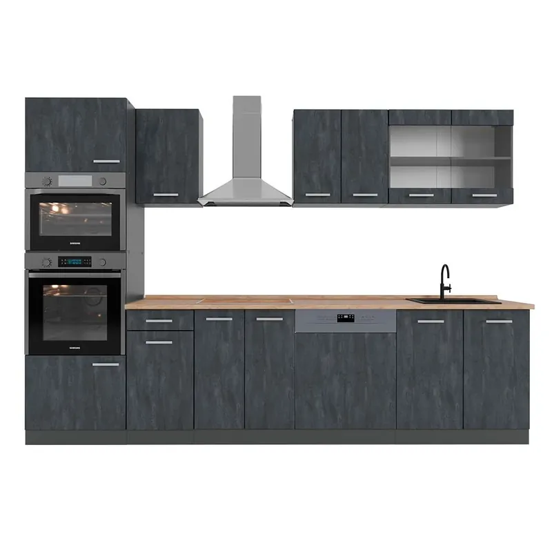 Kitchenette R-Line Beton negru/antracit 300 cm AP stejar Vicco Mai ieftin