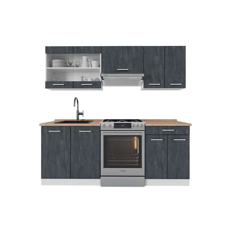 Kitchenette R-Line Beton negru/alb 200 cm AP stejar Vicco Reducere