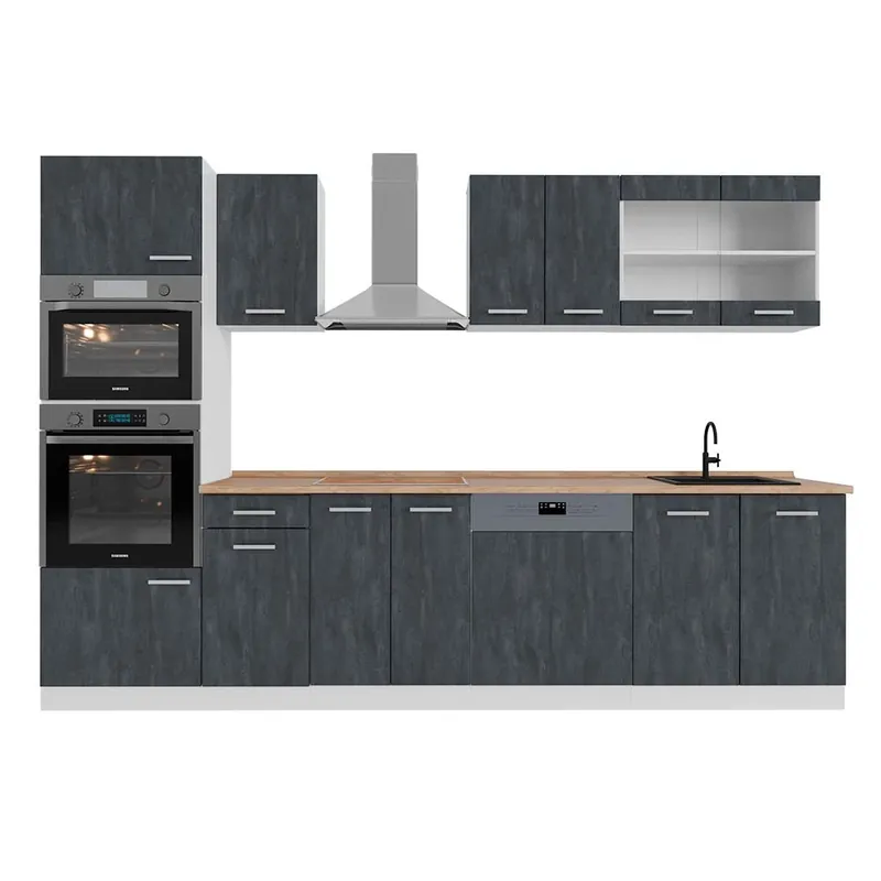 Ofertă limitată Kitchenette R-Line Beton negru/alb 300 cm AP stejar Vicco