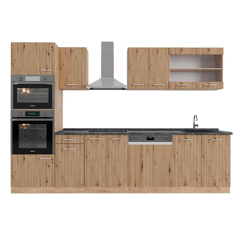 Plată sigură Kitchenette R-Line Stejar artizanal/stejar Goldkraft 300 cm cu dulap înalt, AP antracit Vicco