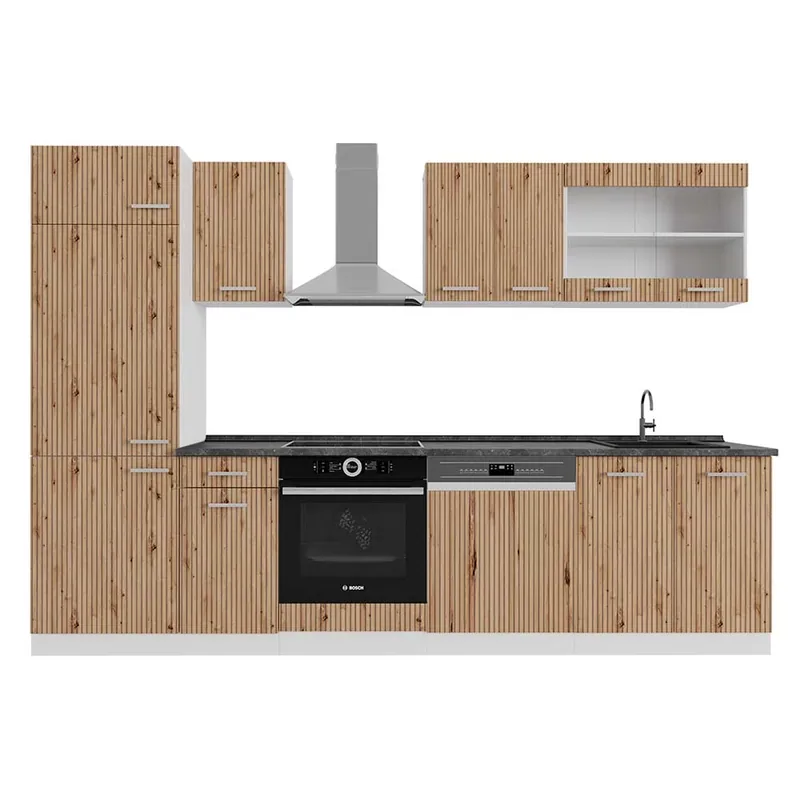 Kitchenette R-Line Stejar artizanal/alb 300 cm , AP Antracit Vicco Disponibil imediat