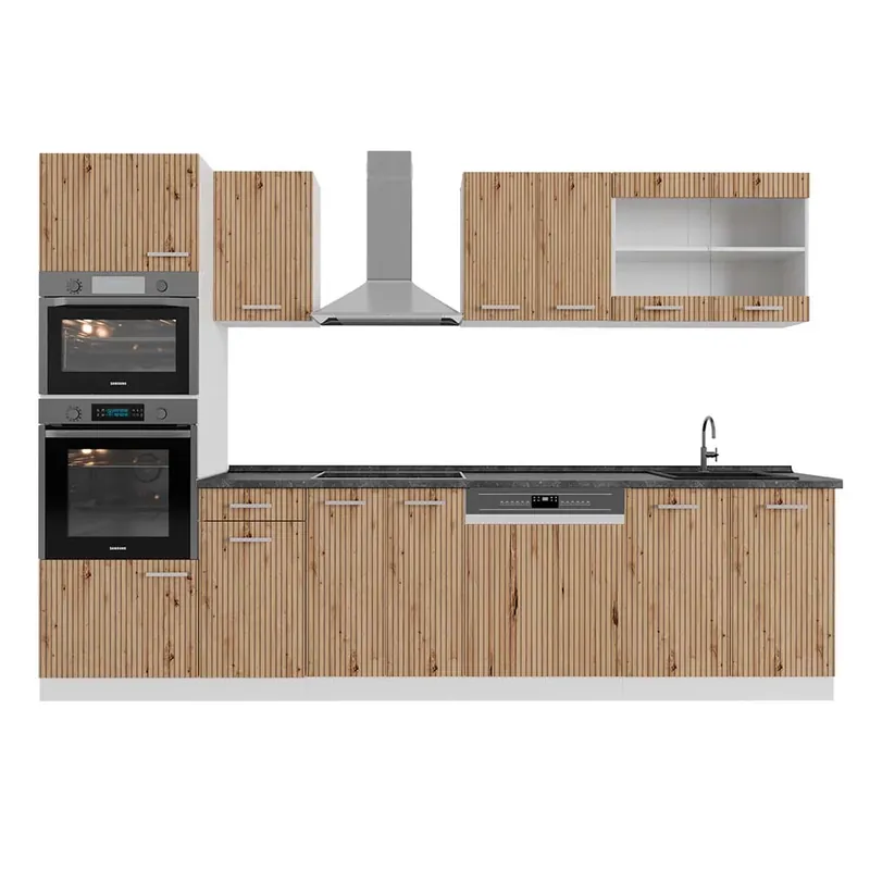 Kitchenette R-Line Stejar artizanal/alb 300 cm cu dulap înalt, AP antracit Vicco Ofertă specială