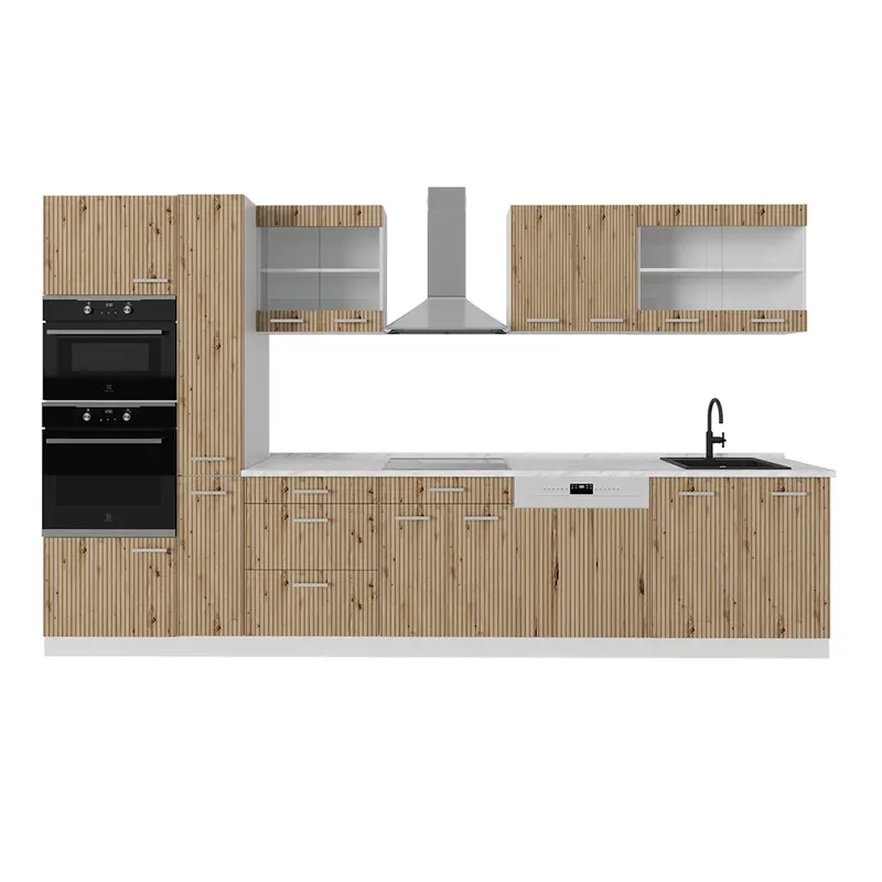 Kitchenette R-Line Stejar artizanal/alb 350 cm cu dulap înalt, fără blat Vicco Expediere rapidă