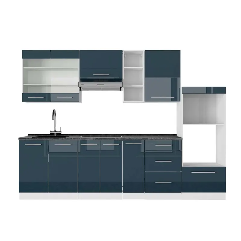 Kitchenette Fame-Line Albastru închis mare luciu/alb 280 cm , AP Antracit Vicco Calitate înaltă