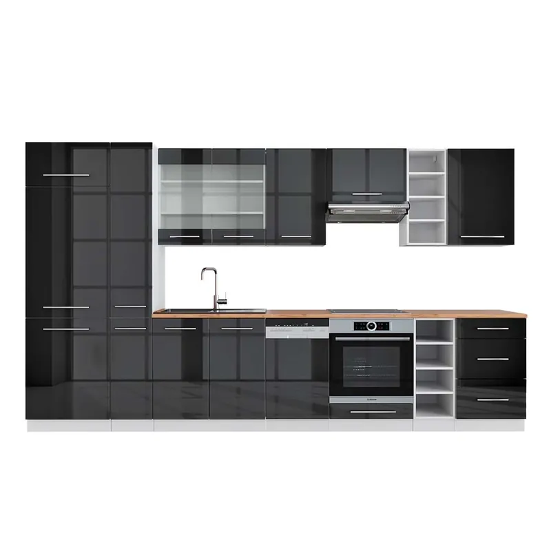 Kitchenette Fame-Line Antracit lucios/alb 355 cm , AP Stejar Vicco Ofertă limitată