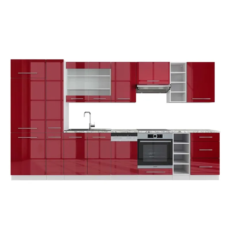 Kitchenette Fame-Line Bordeaux lucios/alb 355 cm , AP Marmură Vicco Reducere specială