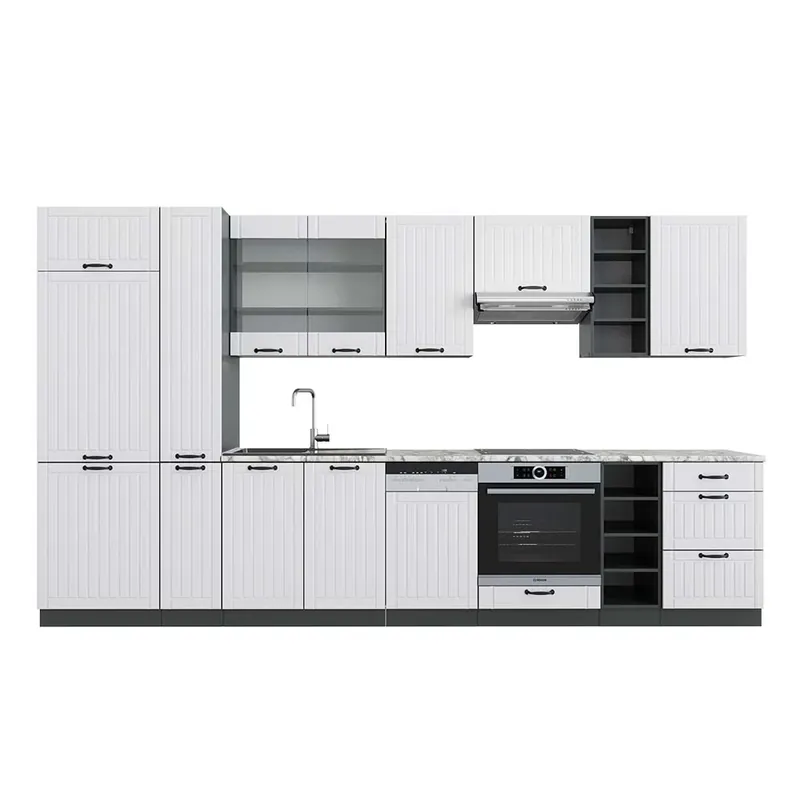 Comandă acum Kitchenette Fame-Line Casă de țară albă/antracit 355 cm , AP Marmură Vicco