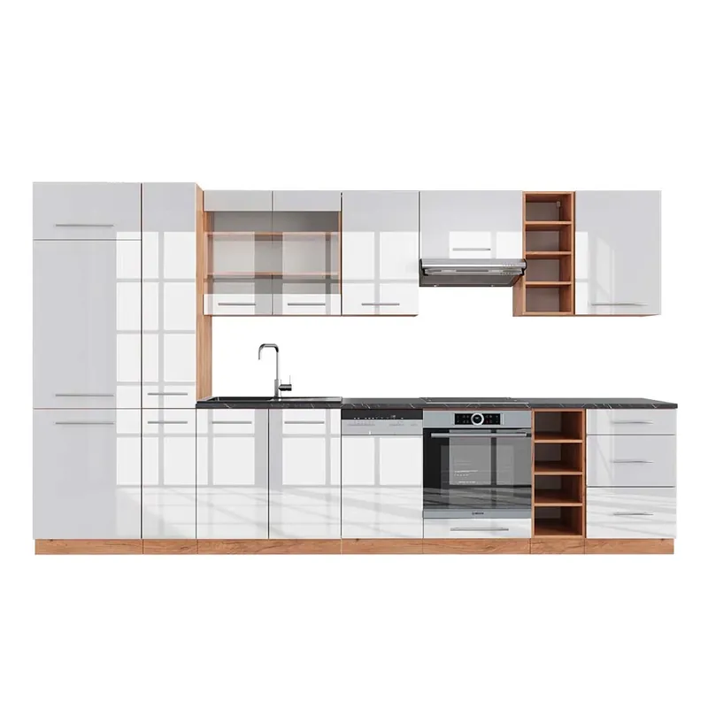 Kitchenette Fame-Line Alb lucios/stejar Goldkraft 355 cm , AP Antracit Vicco Ofertă exclusivă