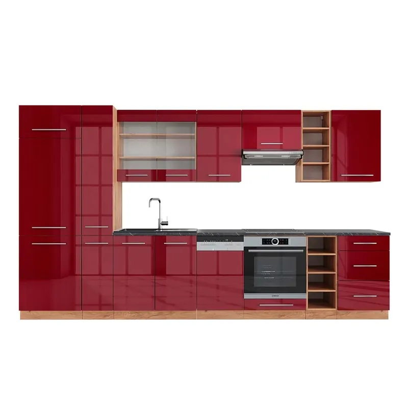Calitate înaltă Kitchenette Fame-Line Bordeaux lucios/stejar Goldkraft 355 cm , AP Antracit Vicco