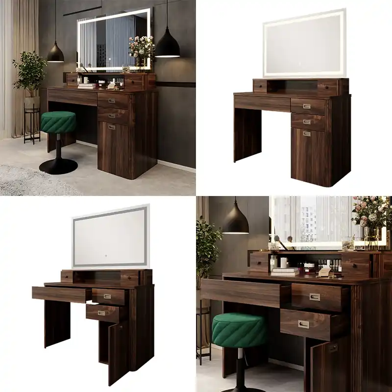 Doar azi Masă de toaletă Neria Stejar rustic 120 cm cu oglindă LED Vicco