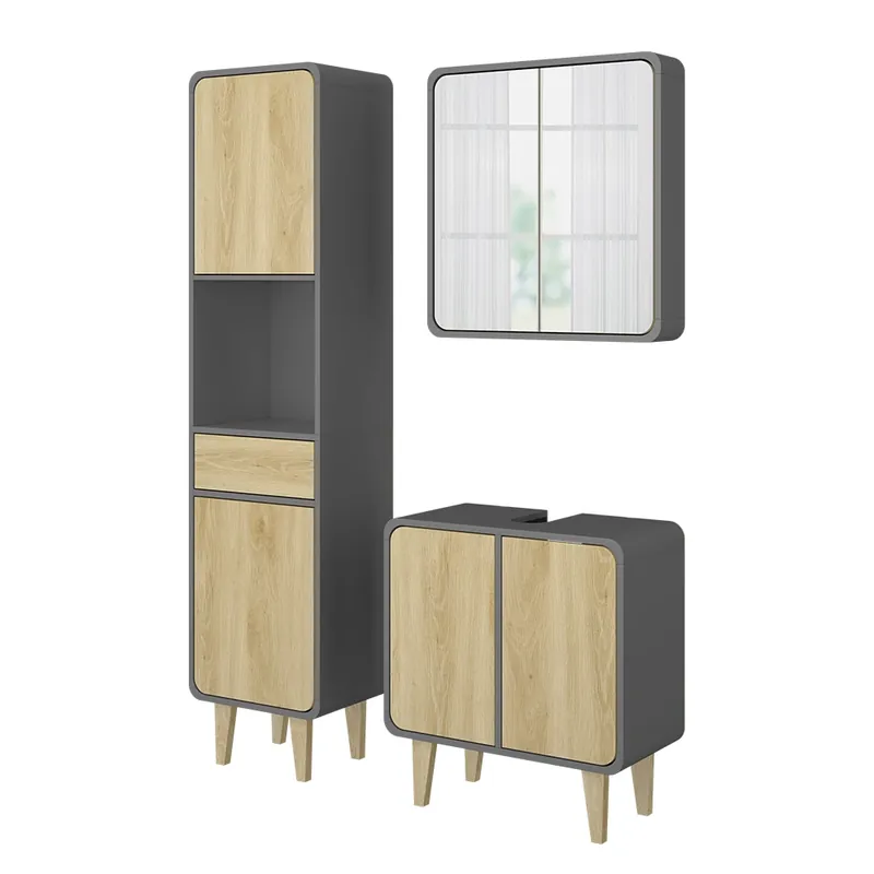 Set de mobilier de baie Arla Antracit / stejar 3 părți, cu unitate înaltă Vicco Bestseller