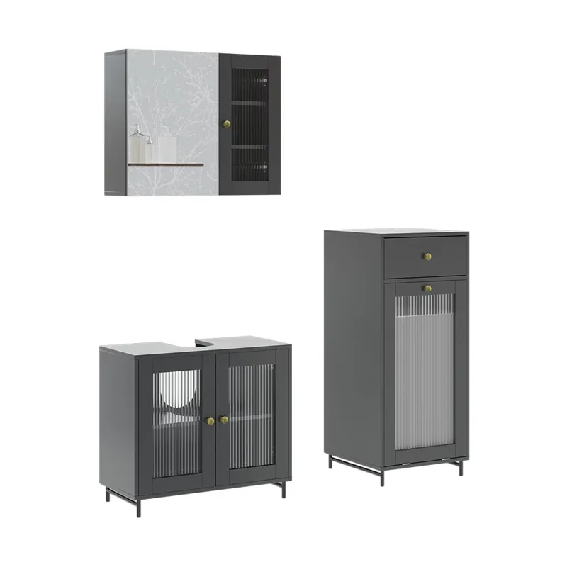 Set mobilier baie Malte Gri 3 bucăți cu unitate midi Vicco Ultima șansă