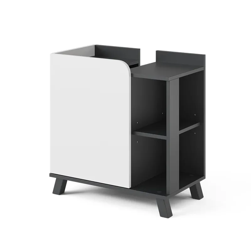 Ultima șansă ViccoVanity unit pentru chiuvetă"Karen",Antracit/alb ,60x65 cm cu ușă și compartimente deschise