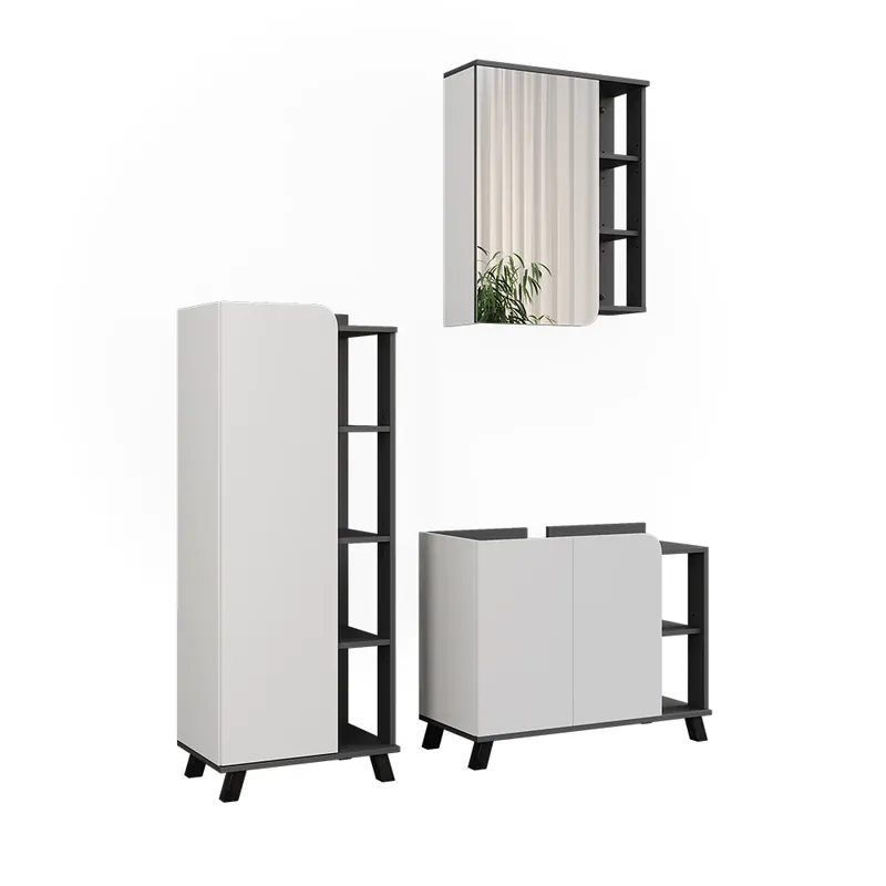 Ofertă specială Set mobilier baie Karen Antracit/alb 3 părți Vicco