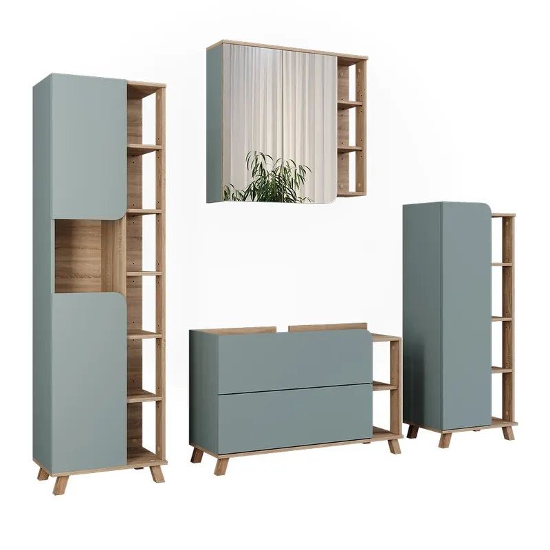 Calitate înaltă Set mobilier baie Karen Sonoma/albastru 4 părți Vicco