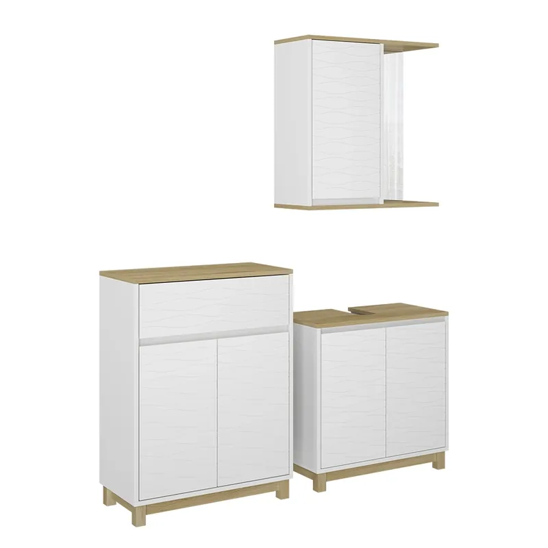Set de mobilier de baie Livia Alb / stejar 3 piese, cu cabinet midi Vicco Cumpărături sigure