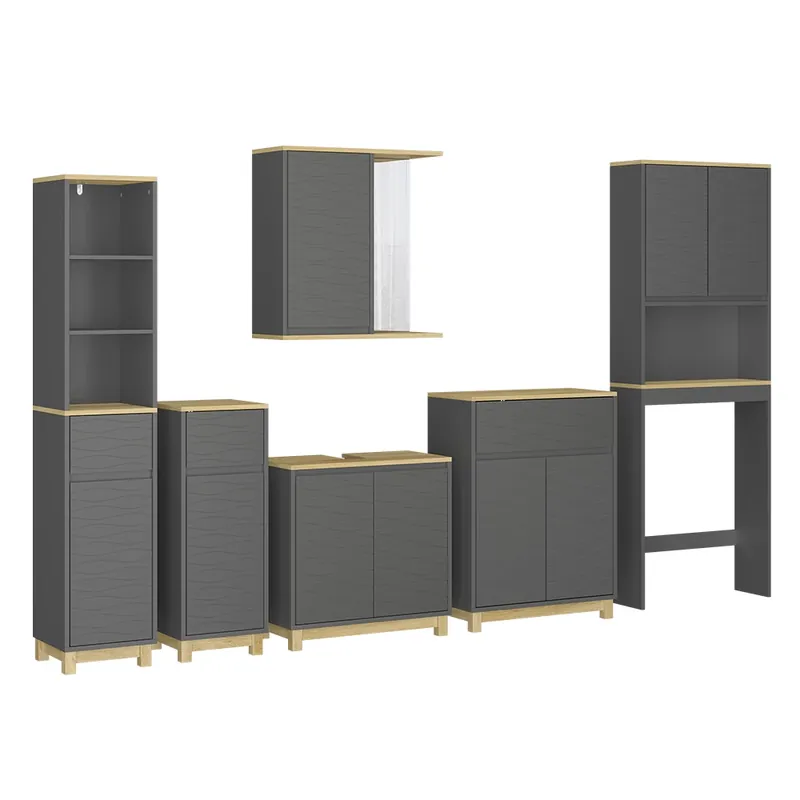 Vezi acum Set de mobilier de baie Livia Antracit / stejar 6 părți Vicco