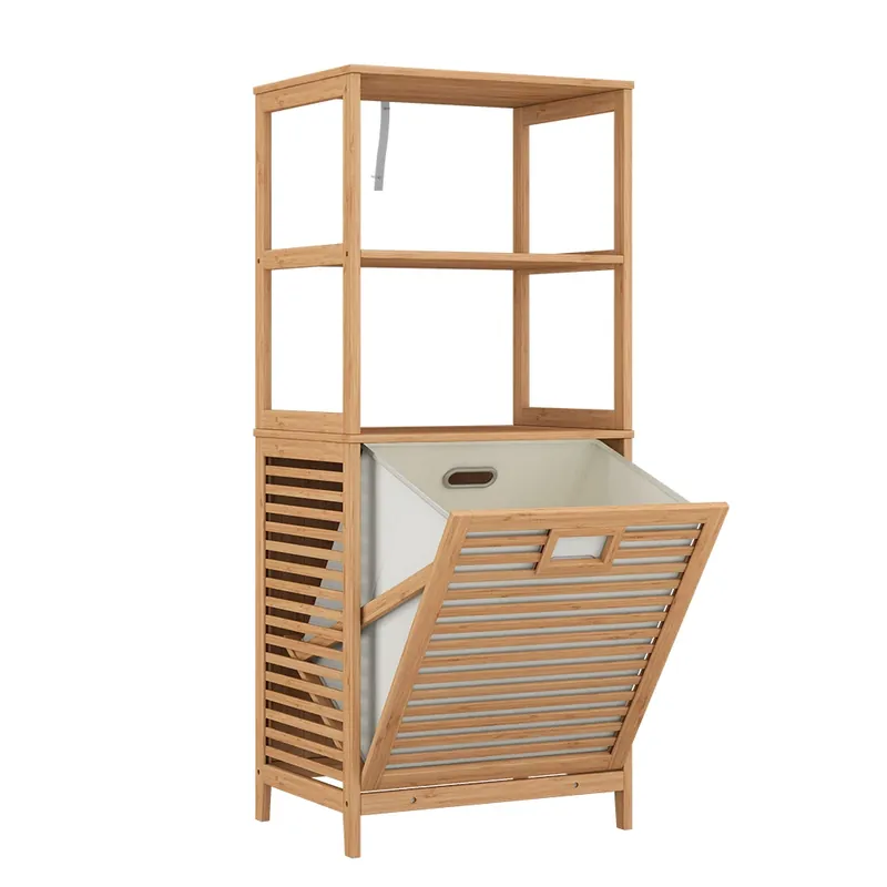 ViccoDulap de baie"Novaro",bambus ,48.3x114 cm cu coș de rufe Plată securizată