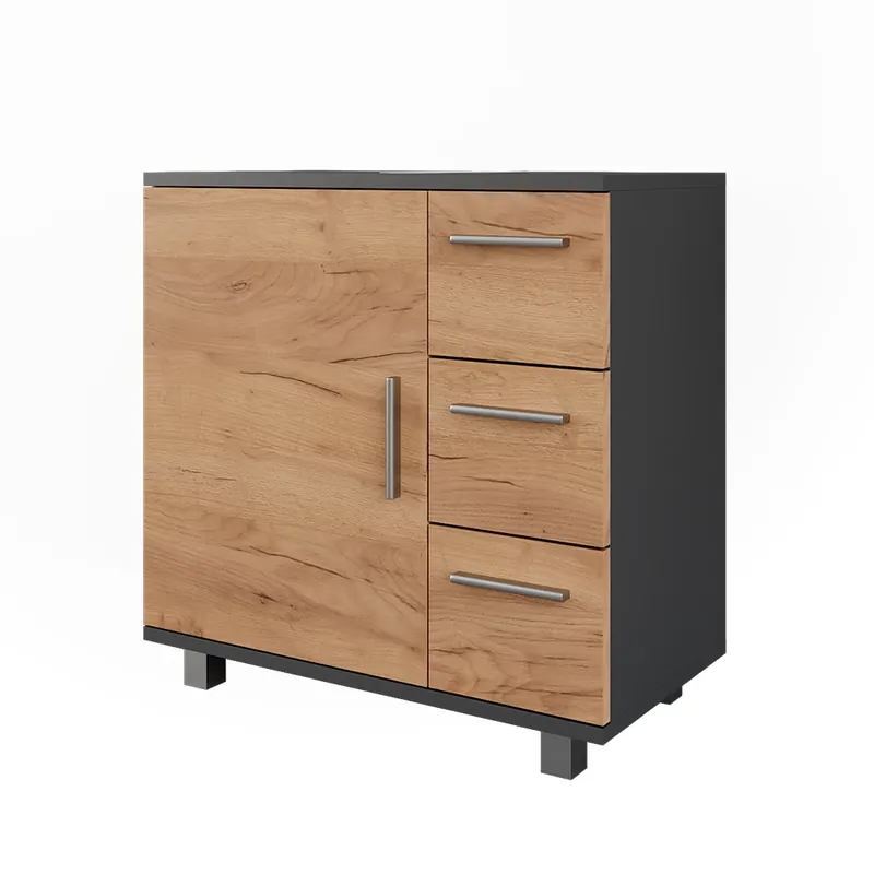 ViccoDulap pentru chiuvetă"Ilias",Stejar antracit/Goldkraft ,60.2x60.8 cm cu ușă și 3 sertare Chilipir