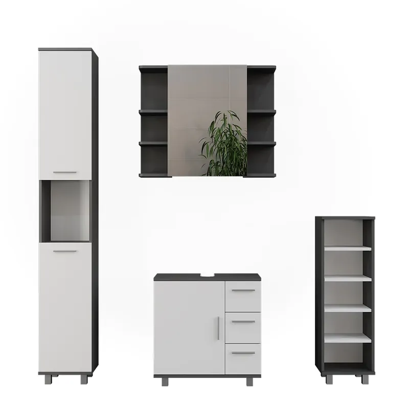 Set mobilier baie Ilias Antracit/alb 4 părți Vicco Nu rata