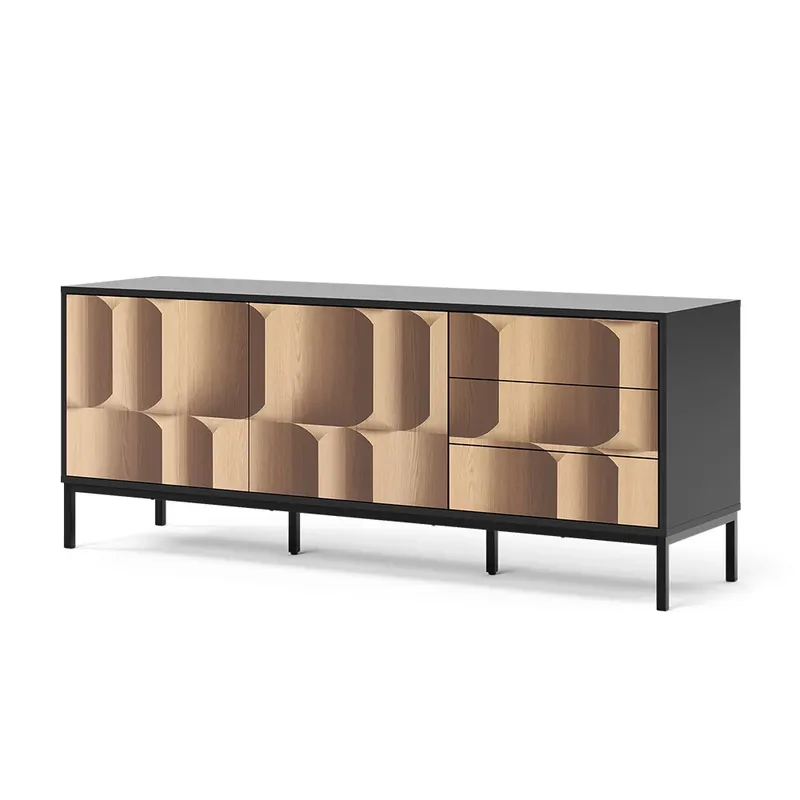 ViccoLowboard"Eliza",Negru / stejar ,150x60 cm cu 3 sertare Reducere specială