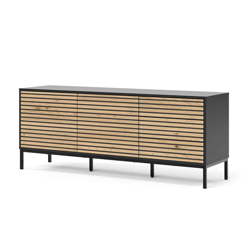 ViccoComoda de sertare"Eliza",Negru / stejar ,150x60 cm cu 3 sertare Disponibil imediat