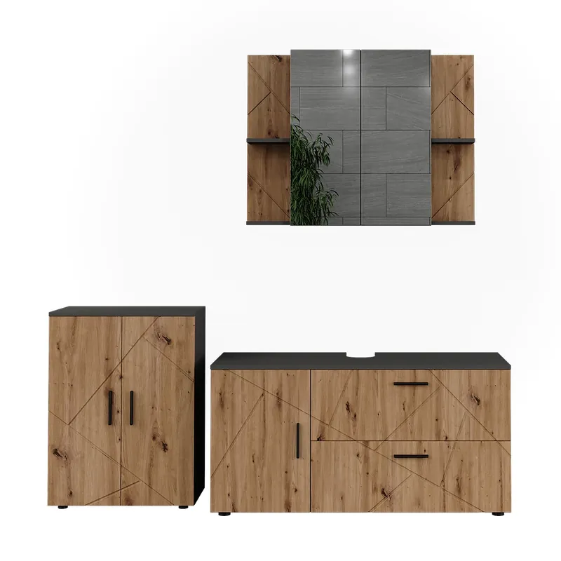 Set mobilier baie Irma Antracit/Artisan 3 părți Vicco Preț mic