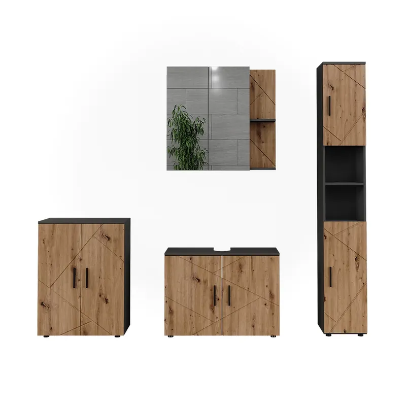 Preferatul clienților Set mobilier baie Irma Antracit/Artisan 4 părți Vicco