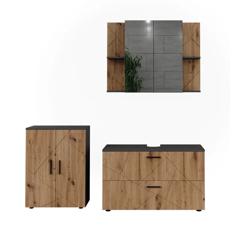 Set mobilier baie Irma Antracit/Artisan 3 părți Vicco Retur ușor